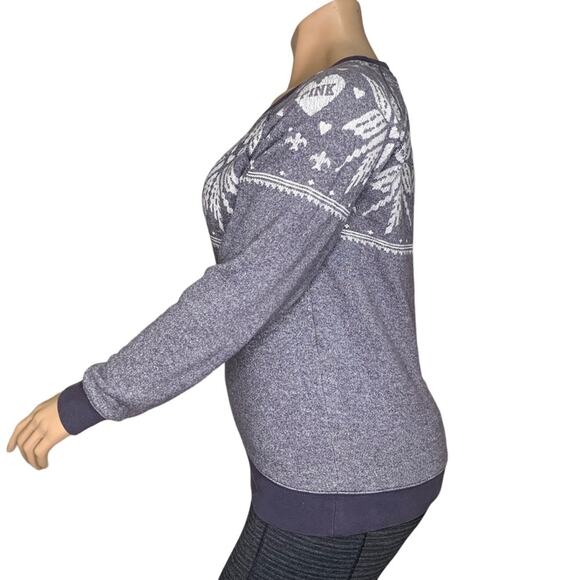 Pink by Victoria's Secret Sweater Fair Isle Snowflake Crewneck Over Size S - Picture 4 of 8